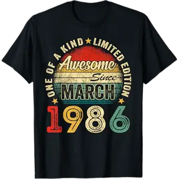 Awesome Since March 1986 Vintage Retro 40th Birthday Men Boy T-Shirt