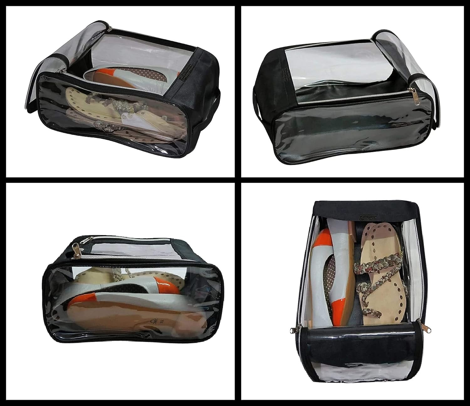 atorakushon Fabric Shoe Cover Travelling Storage Bag Footwear Wardrobe Organizer Pouch Black Pack of 2