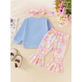 thumbnail image 3 of Suealasg Toddler Girl Fall 3Pcs Outfits Bear Embroidered Long Sleeve Sweatshirts Flower Print Flare Pants Headband 6M 1T 2T 3T 4T Little Girls Autumn Clothes Set, 3 of 7