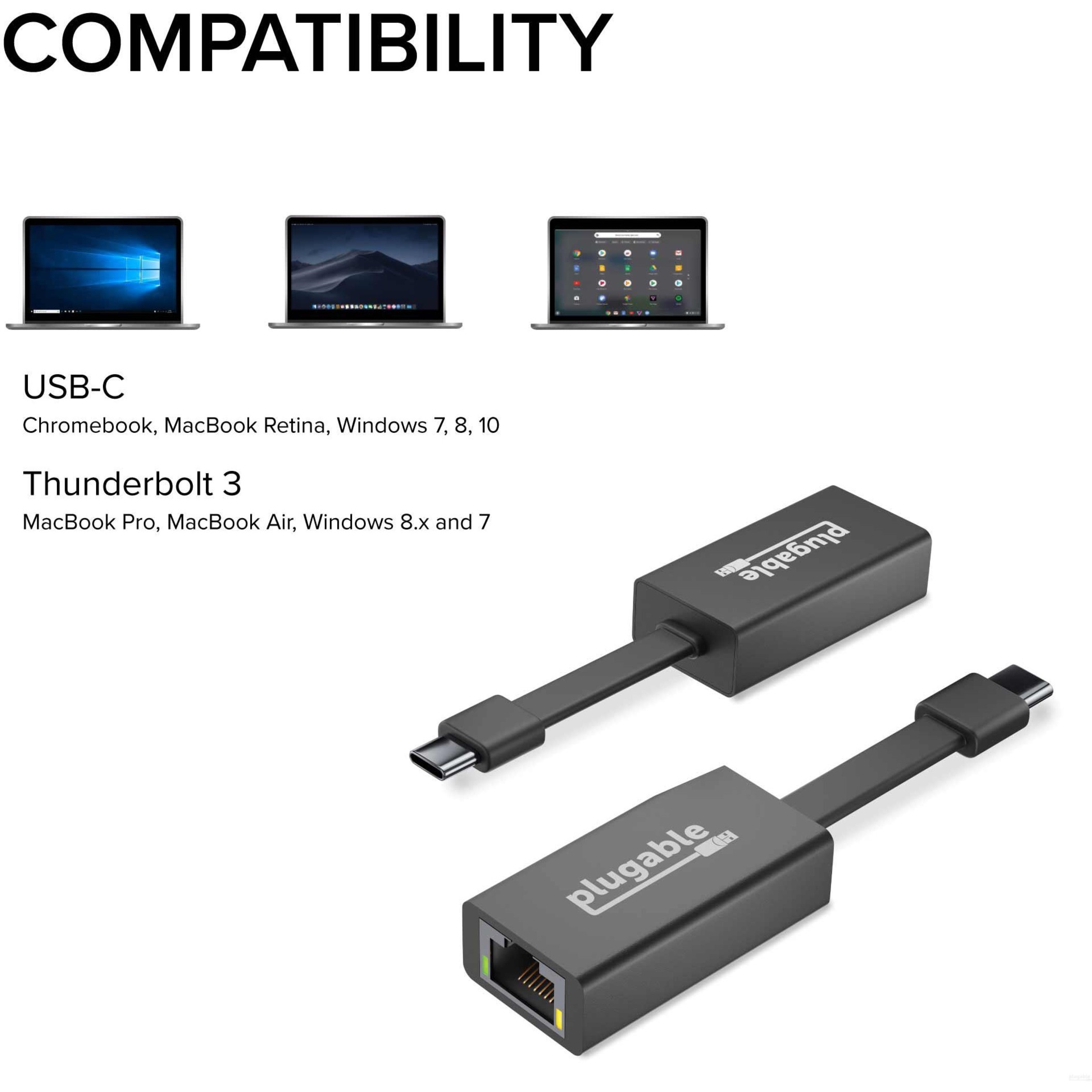 Plugable USB C to Ethernet Adapter, Driverless Fast and Reliable Gigabit Speed, Thunderbolt 3 to Ethernet Adapter Compatible with Macbook Pro, Windows, macOS, iPhone 15, and ChromeOS - image 5 of 8