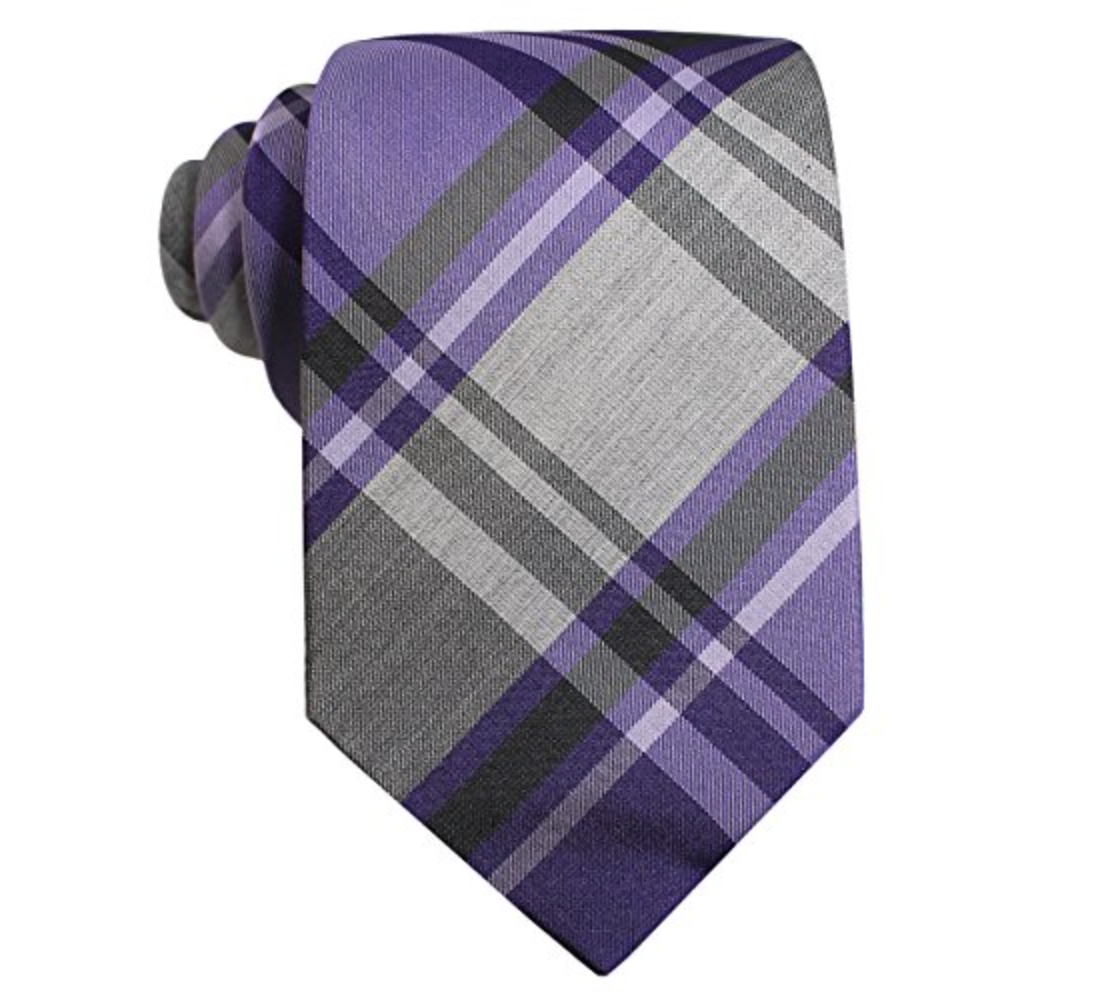 Alfani Mens Tulum Plaid Silk Slim Neck Tie Purple O//S