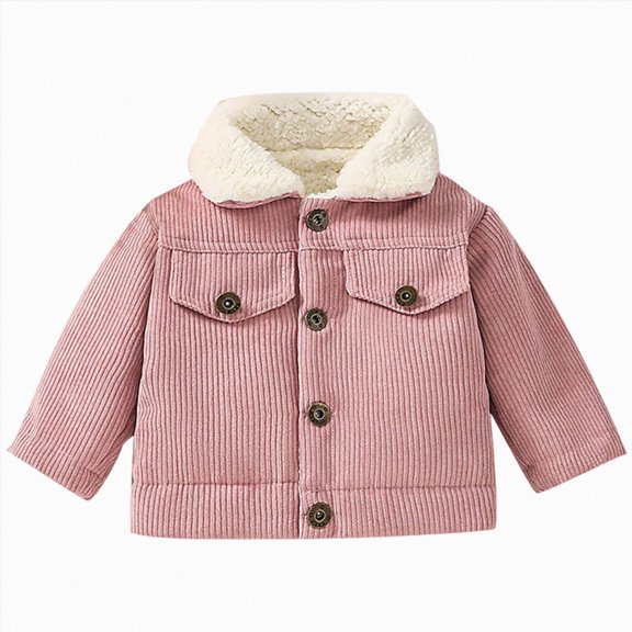 JUMEYU Jacket for Toddler Girl Baby Corduroy Jacket with Sherpa Collar Button-Up Winter Coat 2T 3T (Pink,2-3 Years)