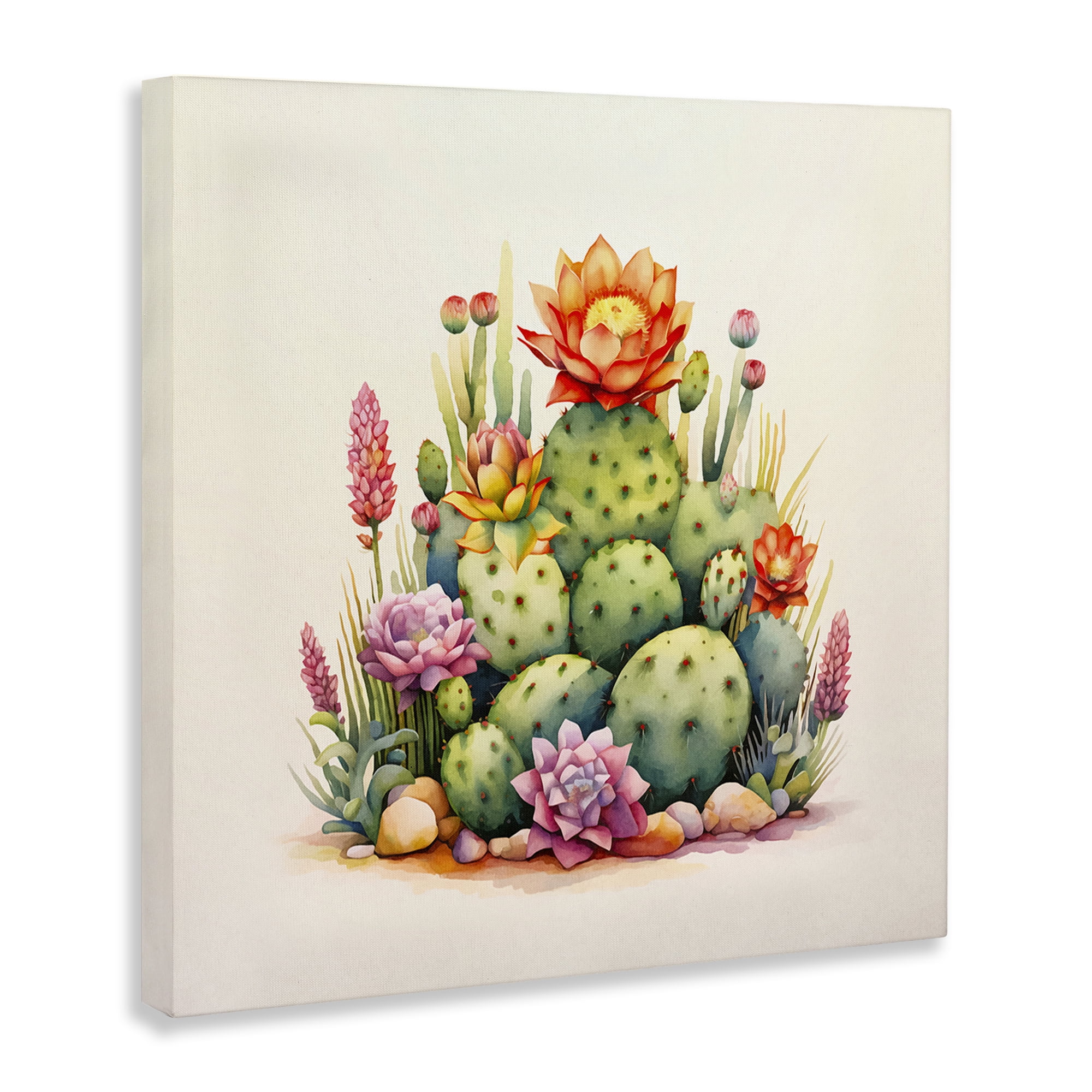 Stupell Industries Desert Spring Cacti Plants & Flowers Painting Wrapped Canvas Art Print Wall Art, 17 x 17