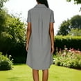 thumbnail image 5 of Nmnitkp Womens Dresses Linen Blend Button Down Shirt Dress, Loose Fit Short Sleeve Solid Color Midi Dress for Casual Summer Dresses for Women Daily Wear & Vacation Gray,M, 5 of 8