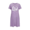thumbnail image 4 of Lorytime Vintage House Dress Womens Knee Length Short Sleeve Nightdress Oversized Round Neck Love Letter Heart Print Sleepshirts Pajamas Dress Sleepdress Soft Lounge Nightgowns Purple S, 4 of 5