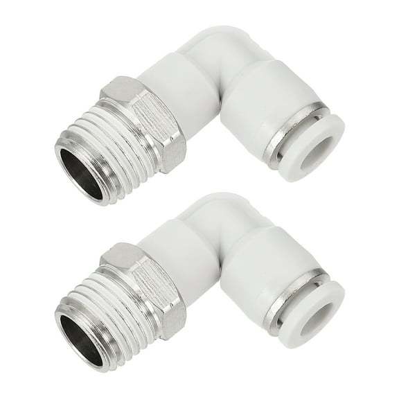Uxcell 2 Pcs Push to Connect Fittings Male Elbow 1/4 Inch Tube OD x 1/4 Inch NPT Thread Pneumatic Tube Fitting, White