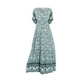 thumbnail image 4 of Jamsmile Womens Boho Dress Summer Bohemian Style Short Sleeve Floral Print Maxi Dresses Casual Beach Holiday Swing Long Sundress, 4 of 4