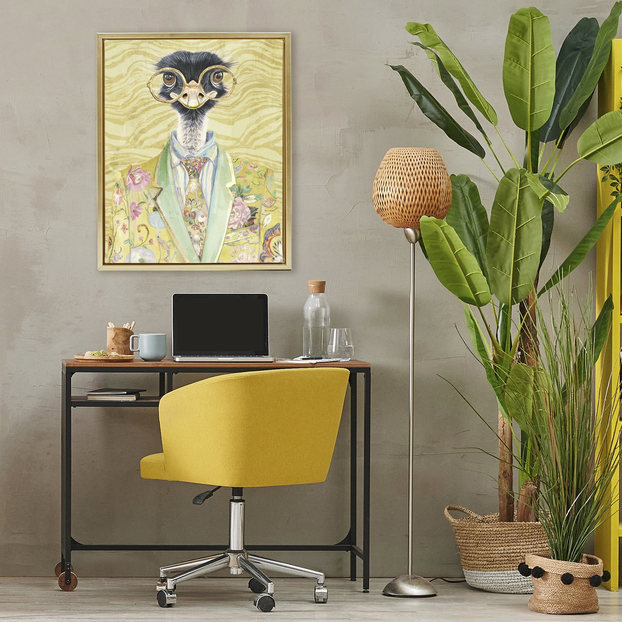Stupell Industries Dandy Ostrich Portrait Gold Framed Floater Canvas Wall Art, design by Svetlana Aleynikova