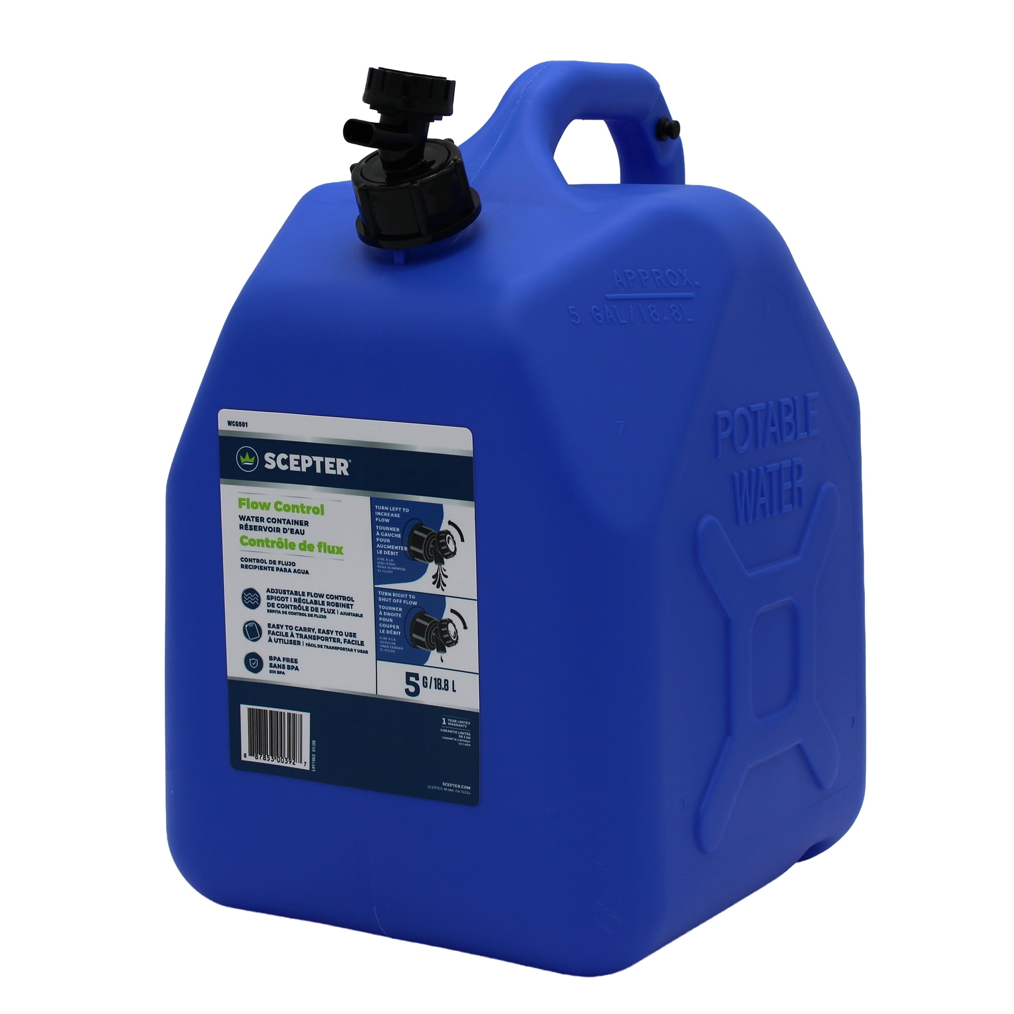 Scepter 5 Gallon Camping Water Storage Container with Leak-Proof Spigot and Handle