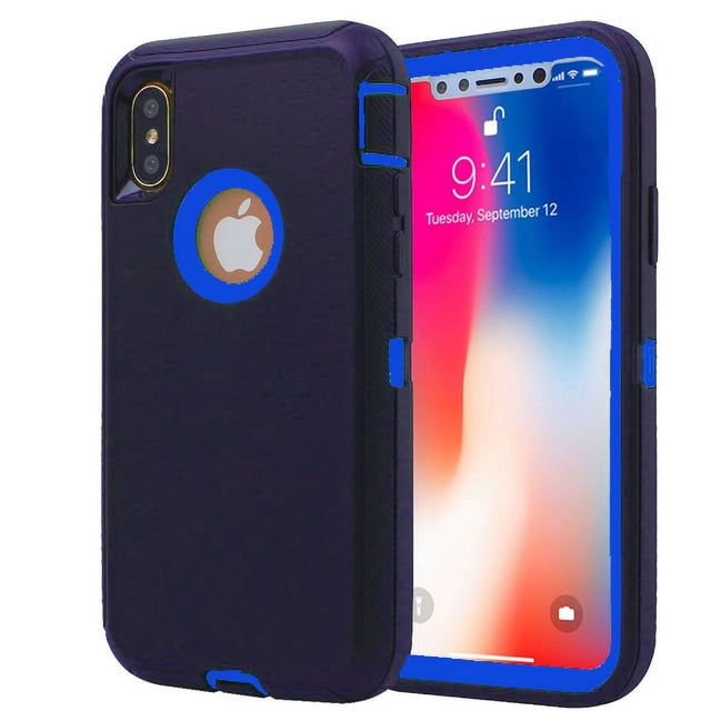 PST iPhone X / XS Hard Defender Case with heavy-duty triple-layer shockproof protection, reinforced corners, and anti-drop design. Features precise cutouts for buttons and ports, a dust plug for the charging port, and raised edges to protect the screen and camera. Interchangeable colour combinations allow for customization.