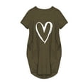 thumbnail image 4 of JINMGG Dresses under $10.00 Women's Casual Loose Love Print Dress Short Sleeve V-Neck Dress Army Green L, 4 of 5