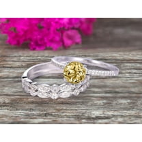 2.50 Carat 3Pcs Wedding Ring Set Champagne Diamond Moissanite Engagement Ring 6mm Round Cut Art Deco 10k White Gold