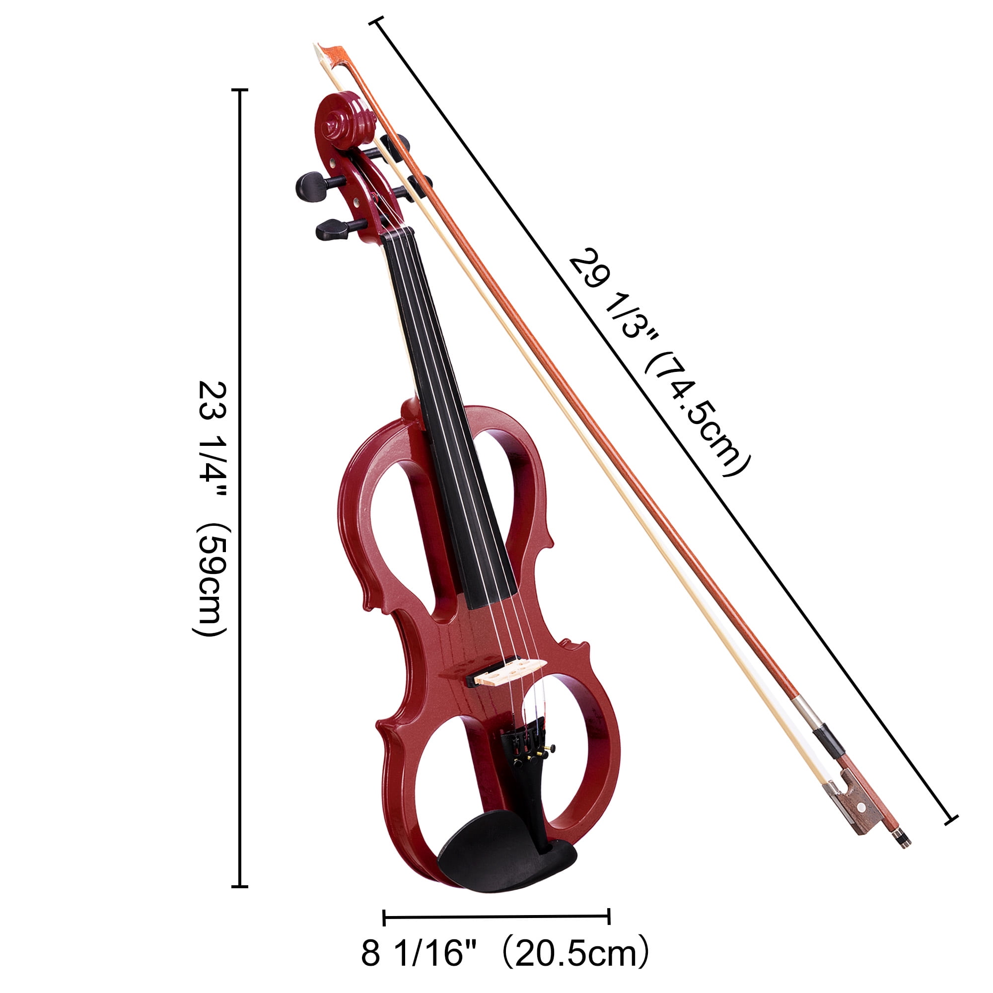 4/4 Electric Violin Full Size Wood Silent Fiddle Stringed Instrument Bow Headphone Case Jujube Red