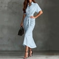thumbnail image 5 of CIENVNSTG Women Shirt Dresses Spring Button Short Sleeve Satin Ruched Maxi Summer Dress 2026 Cocktail Party Wedding Light Blue L, 5 of 5