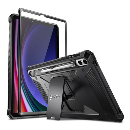 fintie shockproof case for samsung galaxy tab s10 plus 2024/ s9 plus/ s9 fe plus 12.4 inch 2023, tuatara rugged unibody hybrid full protective bumper kickstand cover built-in screen protector, black