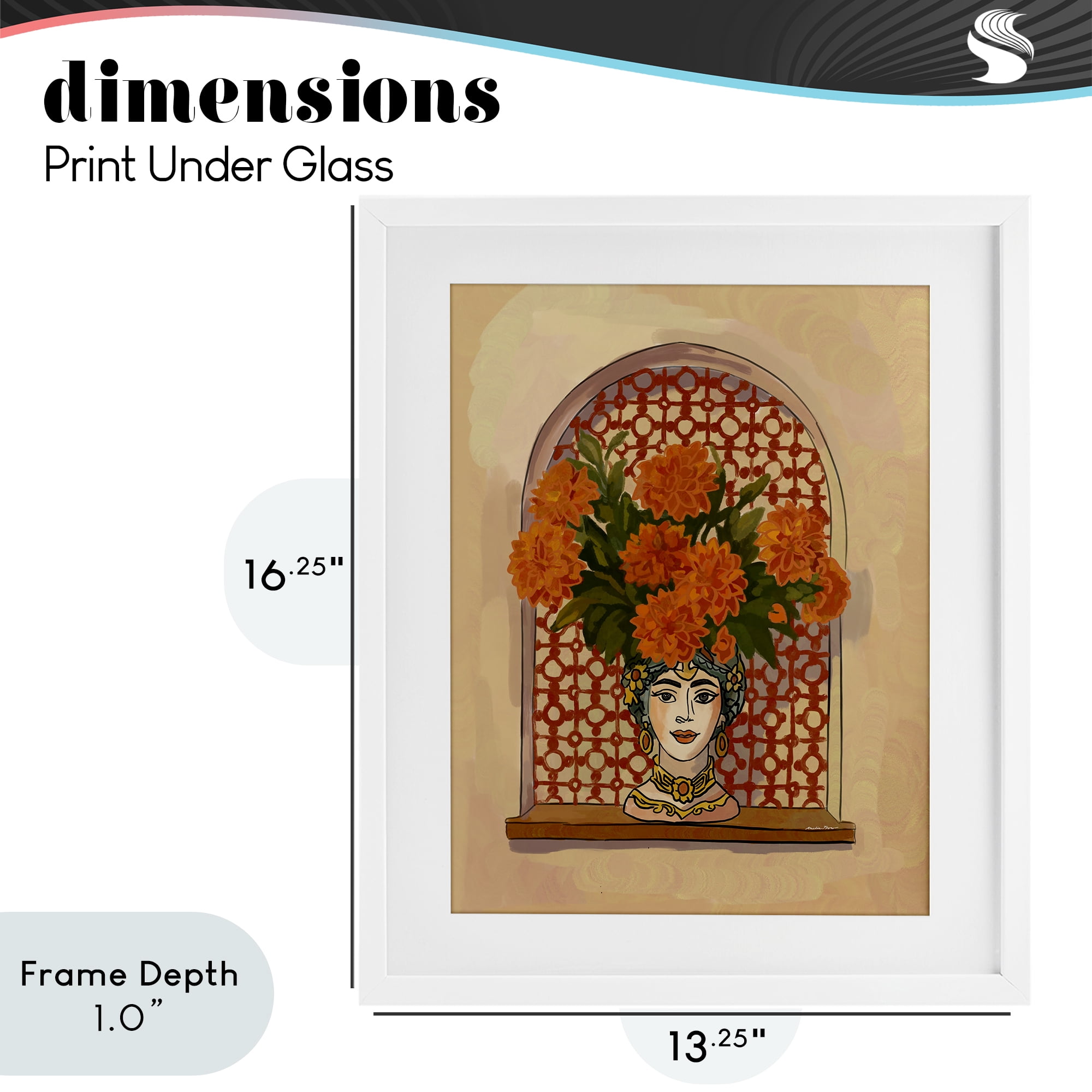Stupell Industries Ornate Flower Head Vase White Framed Print Under Glass, design by Amelia Noyes