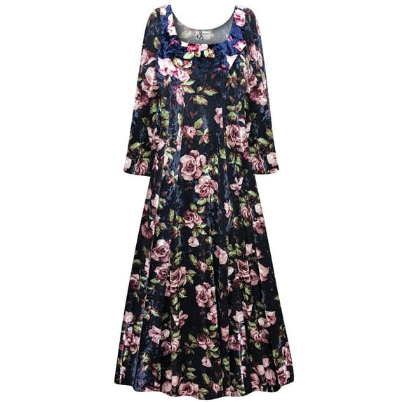 Plus size 4x Petite Womens Dress Rose Dream Ice Velvet Designer Print Long Sleeve Square Neck Princess Cut