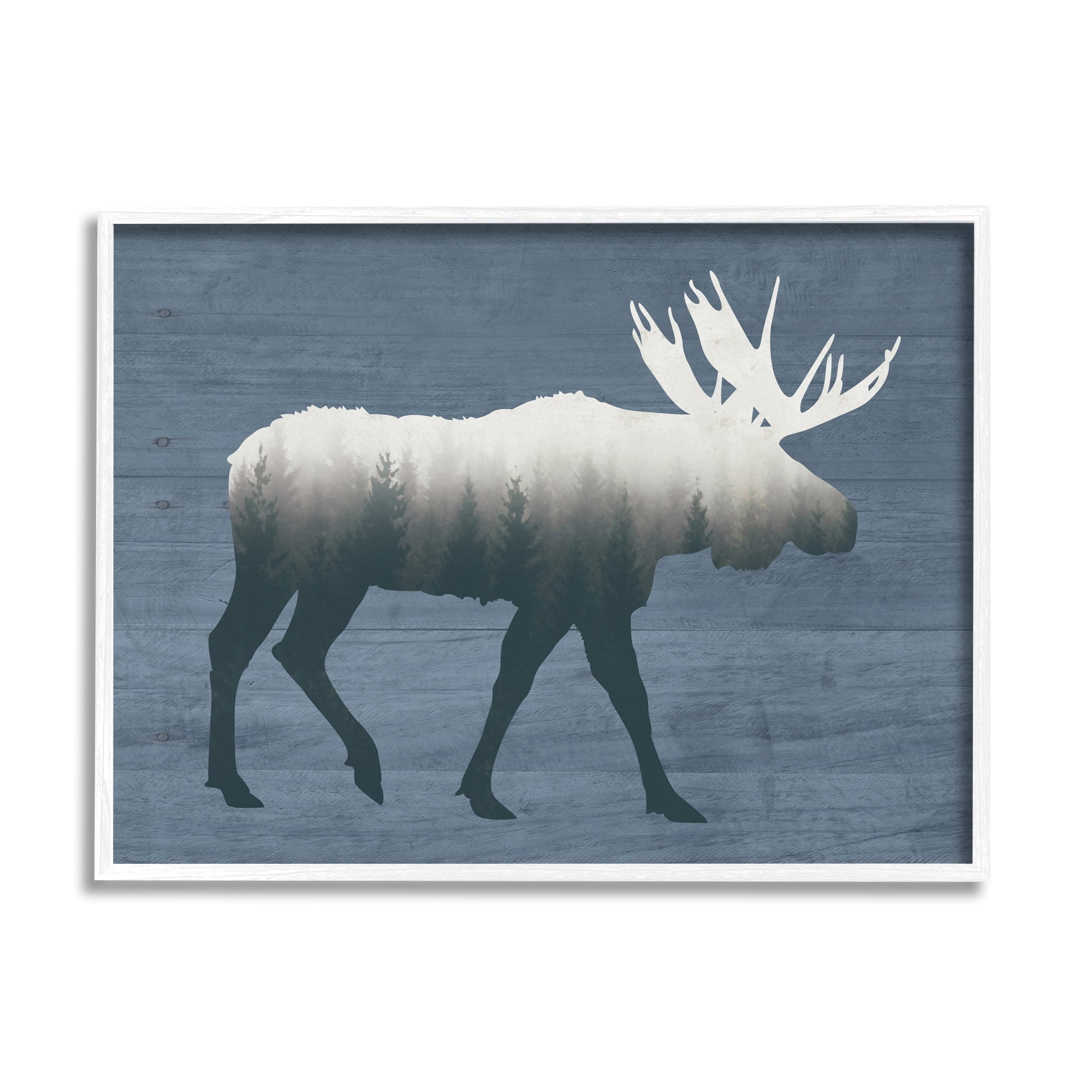 Stupell Industries Woodland Trees Within Moose Silhouette Rustic Animal Graphic Art White Framed Art Print Wall Art, Design by Lettered and Lined