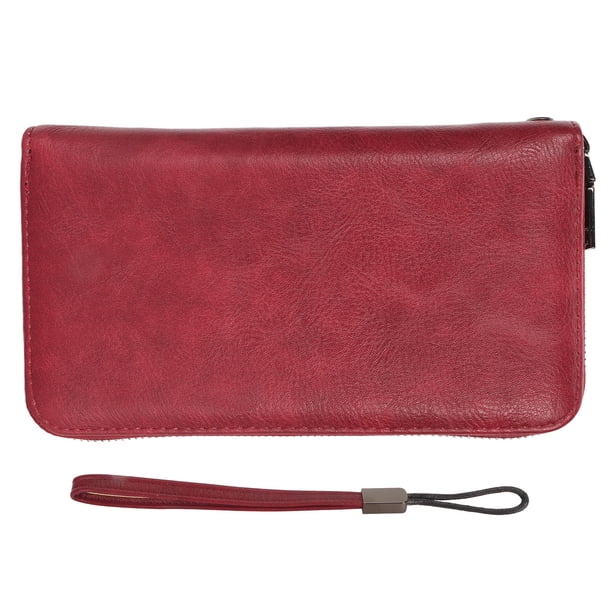 Cartera para tarjetas de crédito con 36 ranuras para tarjetas de seguridad de cuero de PU Estuche largo con cremallera Monedero con correa de mano para tarjeta de identificación Efectivo Vino tin