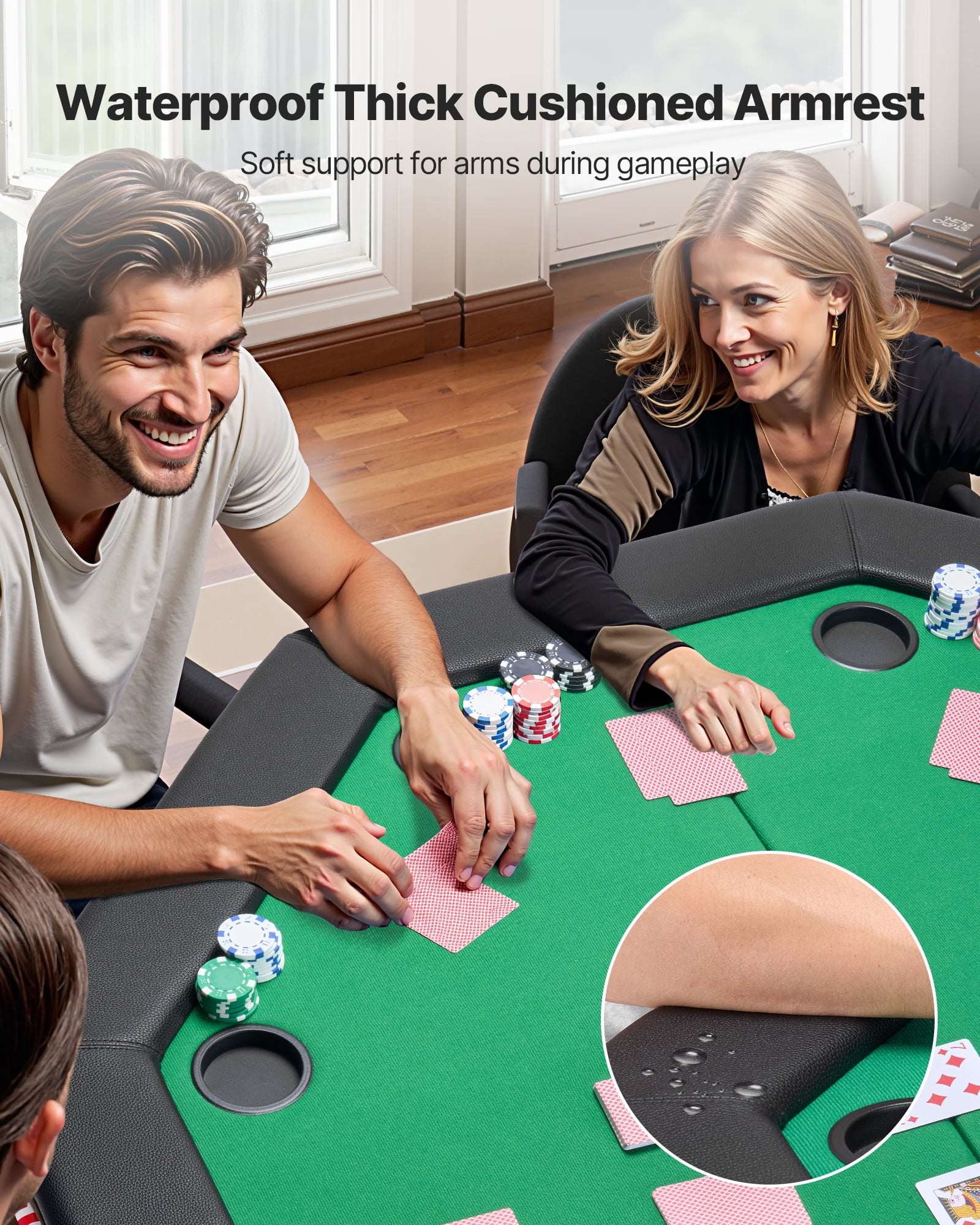 VEVOR Foldable Poker Table, 8 Player 48 in Folding Casino Leisure Table with Padded Rails & Cup Holders, Octagonal Portable Game Tables with Felt & Metal Legs, for Texas Holdeem Game and Blackjack