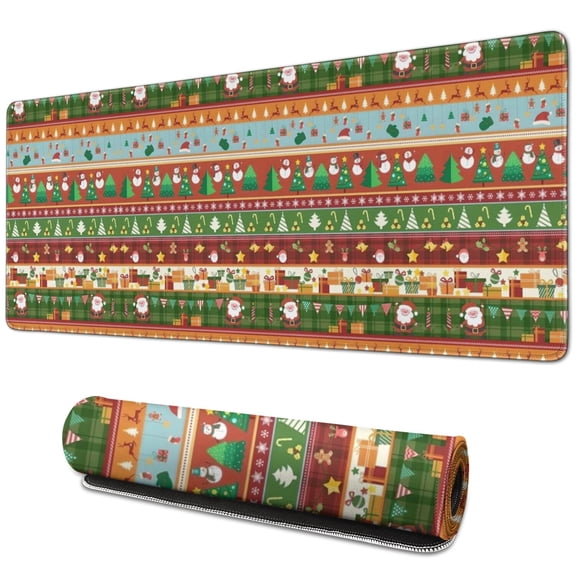 Long Mouse Pads for Desk,Colorful Christmas Striped Pattern Desk Mats on Top Of Desks, Desk Mouse Pad Extra Large with 3mm Non-Slip Base and Stitched Edge for Gaming,Office,Work,Home 31.5x11.8in