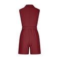 thumbnail image 6 of RYDCOT Rompers for Women V Neck Sleeveless Bodycon Short Pants Jumpsuits with Belt and Pockets Wine, 6 of 7