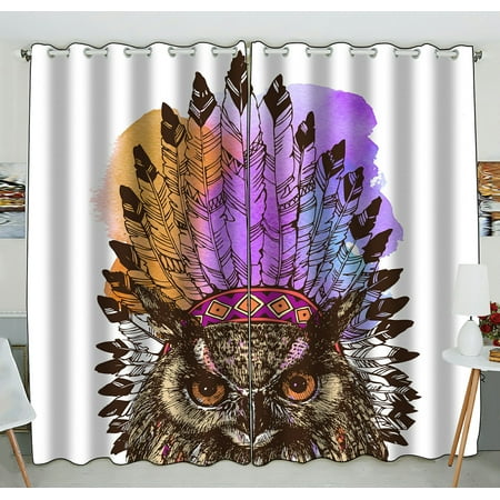 Phfzk Animal Window Curtain Eagle Owl In An Indian Style Blackout For Bedroom Living Room Kitchen 52x84 Inches Two Piece Phfzk Animal Window Curtain Eagle Owl In An Indian Style Blackout For Bedroom Living Room Kitchen 52x84 Inches Two Piece