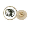 thumbnail image 1 of Black Scallop Marine Life Illustration Round Metal Golden Pin Brooch Clip, 1 of 3