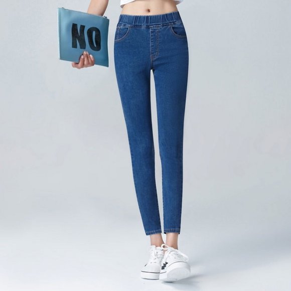 Elastic high waist Skinny Jeans clothes 5XL 6XL fashion Women black blue pocket mom Jeans skinny Stretch Denim Pants - Royal blue / Asia L 55- 60KG