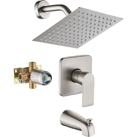 Brushed Nickel Tub Shower Faucet Set Complete with 8-Inch Rainfall Shower Head and Tub Spout Included Shower Valve Tub Shower Trim Kit Brushed Nickel