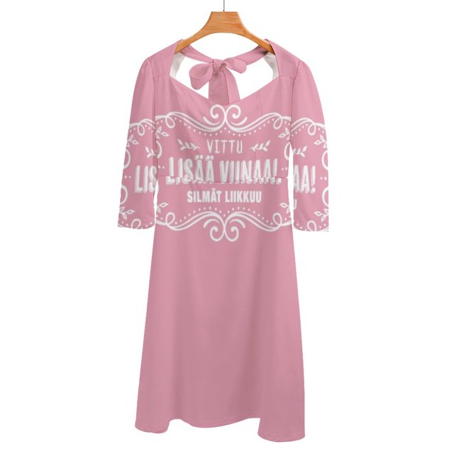 Lis?? Vinaa! Rose - T-Shirt Classique - Robe à Col Carré Dos Lacé Robe Dos Nu Élégante Robe de Plage Soirée Coréenne Vittu