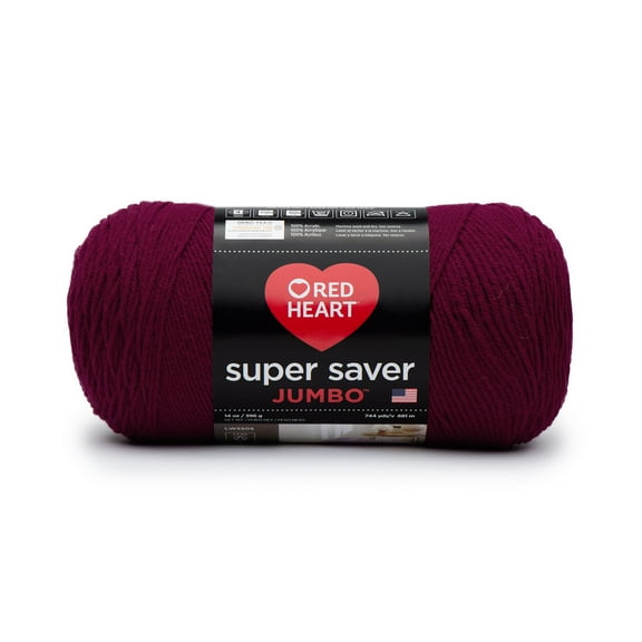 Red Heart Super Saver Jumbo #4 Medium Acrylic Yarn, Burgundy 14oz/396g, 744 Yards