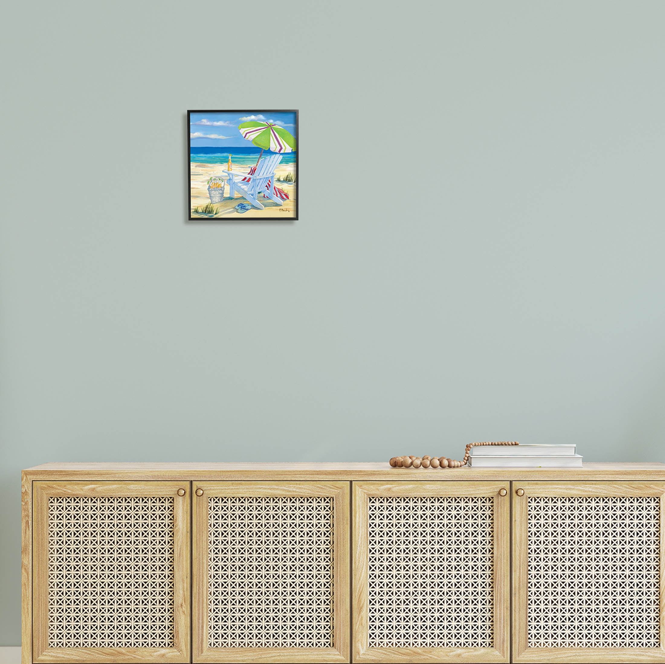 Stupell Industries 5pm Summer Beer Beach Chair Painting Black Framed Art Print Wall Art, Design by Paul Brent