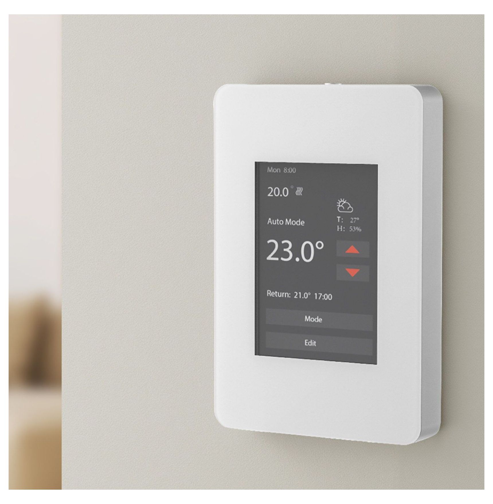 7-Day Thermostat for Home Heating, Programmable Thermostats for Radiant Floor, Heat Pump Compatible, GFCI, Touchscreen, Efficient - Gray-White