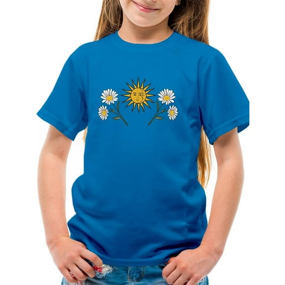 Daisies, Sun And Moon Art T-Shirt Juniors -Image by Shutterstock,  x-Small