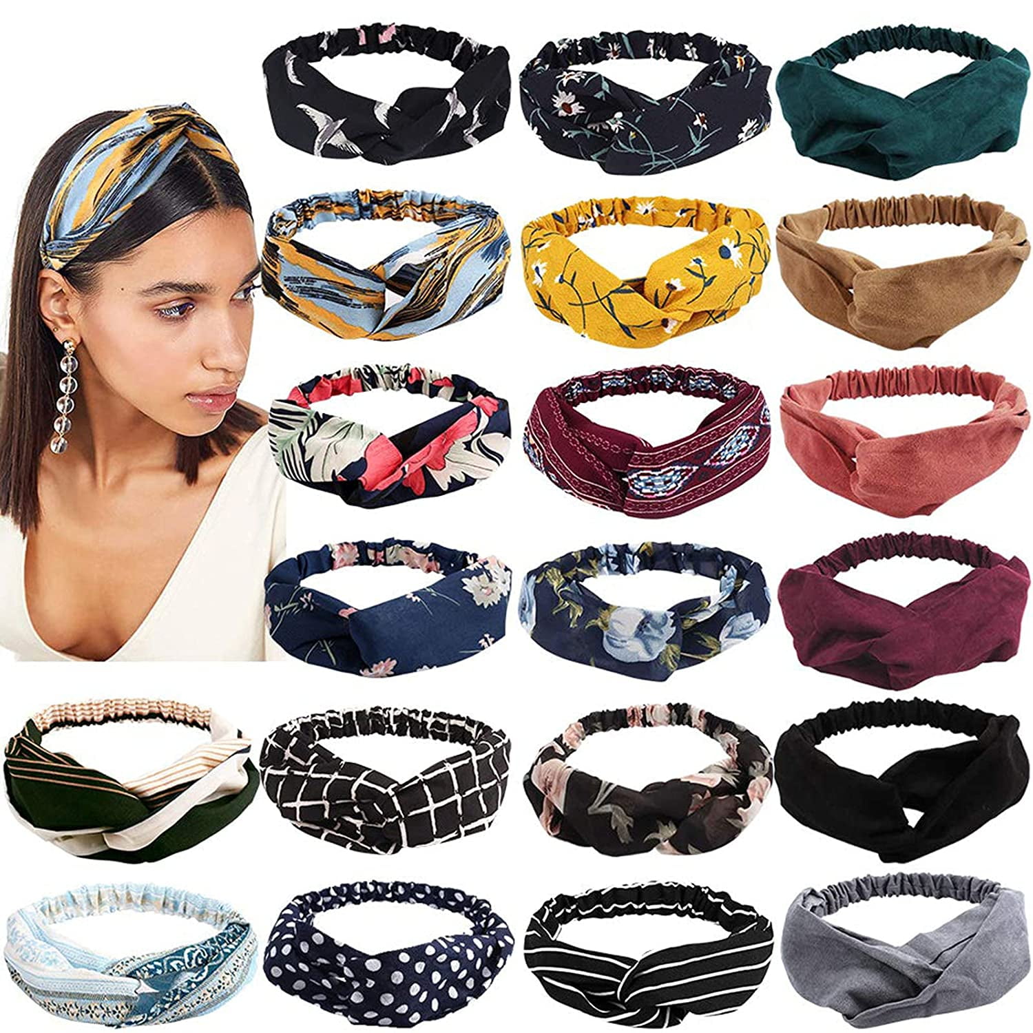 Headbands for Women Yariew 20Pcs Boho Headbands Womens Headbands Fashion Headbands Silk Headband Knot Headband Elastic Hair Bands Head Bands Turban