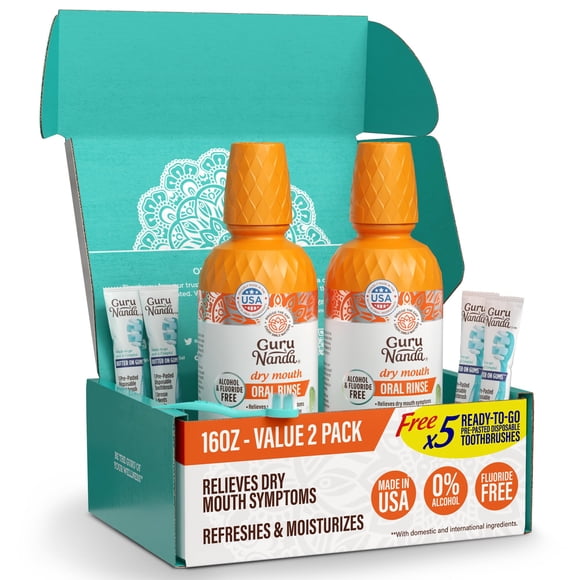 Enjuague bucal GuruNanda para boca seca, sin alcohol, 473 ml, paquete de 2