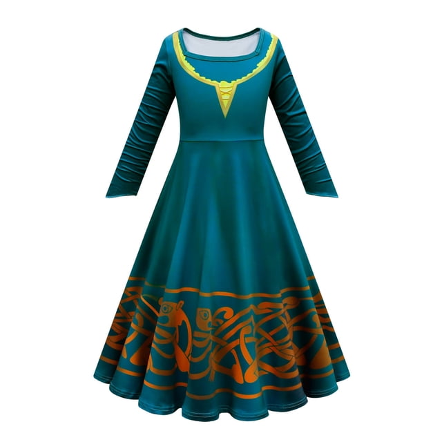 Princess Merida Robe pour Filles Halloween à Manches Longues Costume Déguisement