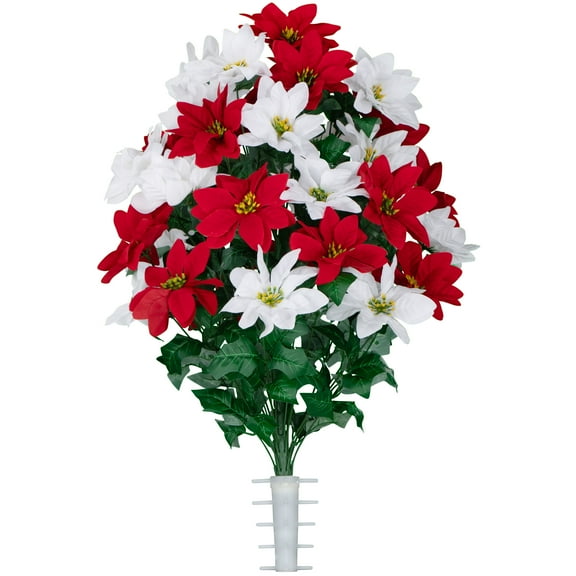 Sympathy Silks Cemetery Flowers Artificial Red and White Poinsettias
