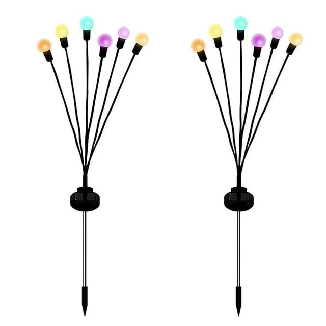 Paquete de 2 luces colgantes LED con energía solar, luces de luciérnaga para exteriores, luces solares para patio, lámpara de estaca para patio, camino, césped y jardín