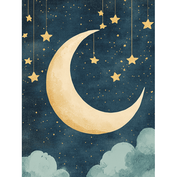 Crescent Moon and Stars Canvas Print/Wall Art, Suitable for Bedroom Decoration, Living Room Decor, Nursery Decor, Office Decor, and Apartment Decor.