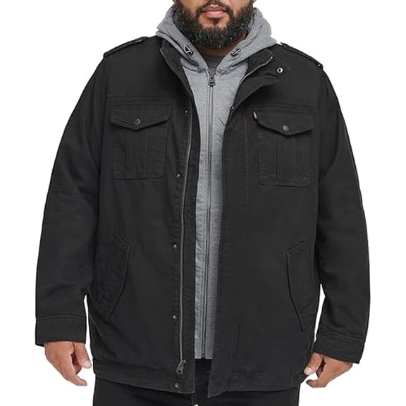LEVI'S MEN'S COTTON HOODED MILITARY JACKET REGULAR & BIG & TALL MEN LT - BLACK