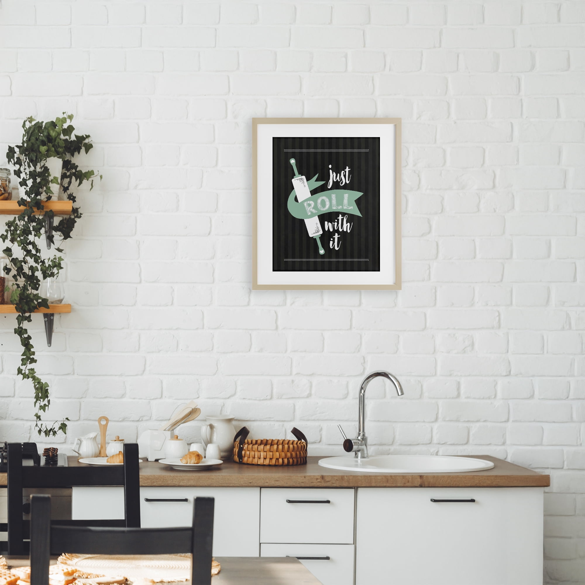 Roll With It Black & Green Birch Framed Print Under Glass, design by Lettered and Lined