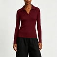 thumbnail image 6 of ClodeEU Women's Collared V Neck Ribbed Long Sleeve Sweater,Casual Slim Fit Knit Pullover Top Wine,Women's Plus XXL, 6 of 6