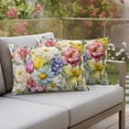 thumbnail image 4 of Spring Flowers Pillow Covers 2 Pack Vintage Watercolor Pink White Blue Purple Floral Leaf Pillowcase Waterproof Outdoor Throw Pillow Cover for Patio Balcony Rectangular Cushion 20”x12”, 4 of 9