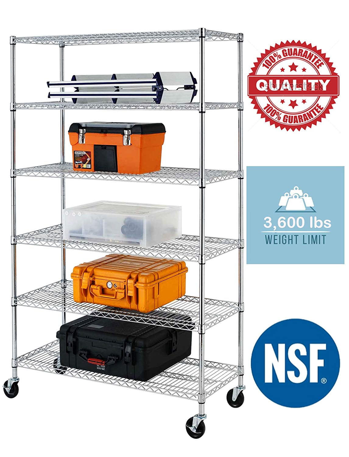 Nsf Wire Shelving Unit 6 Shelf Large, 6 Foot Wire Shelving