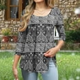thumbnail image 5 of JTZGDY Summer Tunic Tops for Women Dressy Casual 2025 Fashion 3/4 Lenght Sleeve Floral Printed Ruched Pleated Crewneck Graphic T-Shirts Loose Fit Curvy Hem Blouse Black#04 XL, 5 of 7