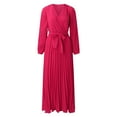 thumbnail image 5 of TAIAOJING Women Casual Long Sleeve Dresses Autumn And Winter V Neck Dress Pleated A Line Dress In The Long Dress, 5 of 6