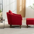 thumbnail image 4 of Accent Chair with Ottoman, Mid Century Modern Barrel Chair, Upholstered Armchair with Footstool and Pillow Club Tub Round Arms Chair with Wood Legs for Living Room, Bedroom, Office, Lounge, Red, 4 of 8