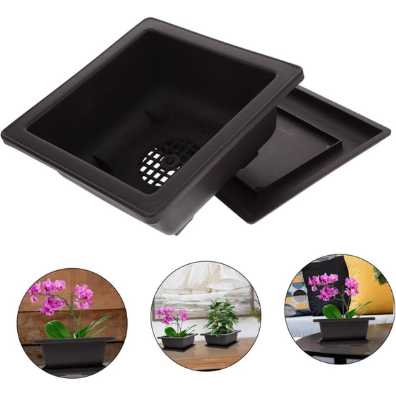 CoreLiving Bonsai Pots with Trays 4.72 Inch Plastic Bonsai Training Pots with Drainage for Bonsai Tree Succulent Cactus Indoor Planters Home Décor Flower Nursery Brown